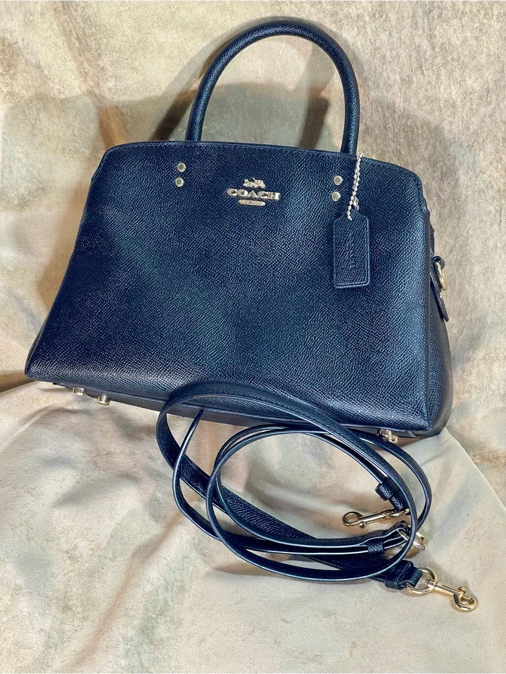 Coach Black Leather Satchel with Removable Strap and Gold Hardware